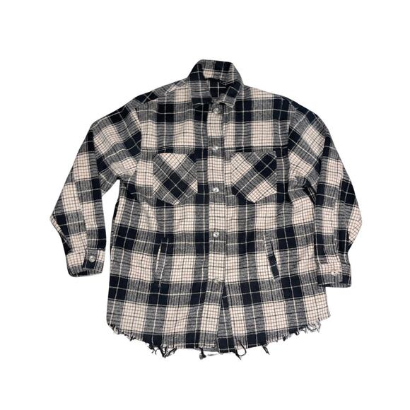 Akair Flannel Plaid long sleeve button up shirt shred hem shaket size S - Picture 1 of 4